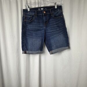 Old Navy Womens Size 4 Mid Rise Cuffed Hem Bermuda Shorts Dark Wash Blue Denim
